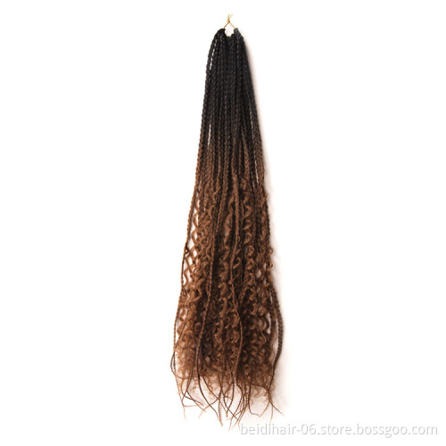 River Goddess Box Braids Crochet Hair With Curly Ends Bohemian Braids Boho Style Ombre Bright Colors